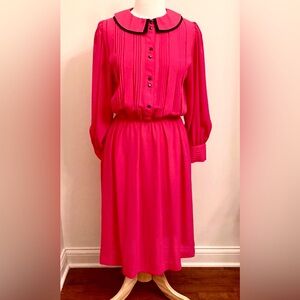 MS Chaus Pink Black Pleated Chiffon Size 10 Old Money Preppy Chic Romantic Dress